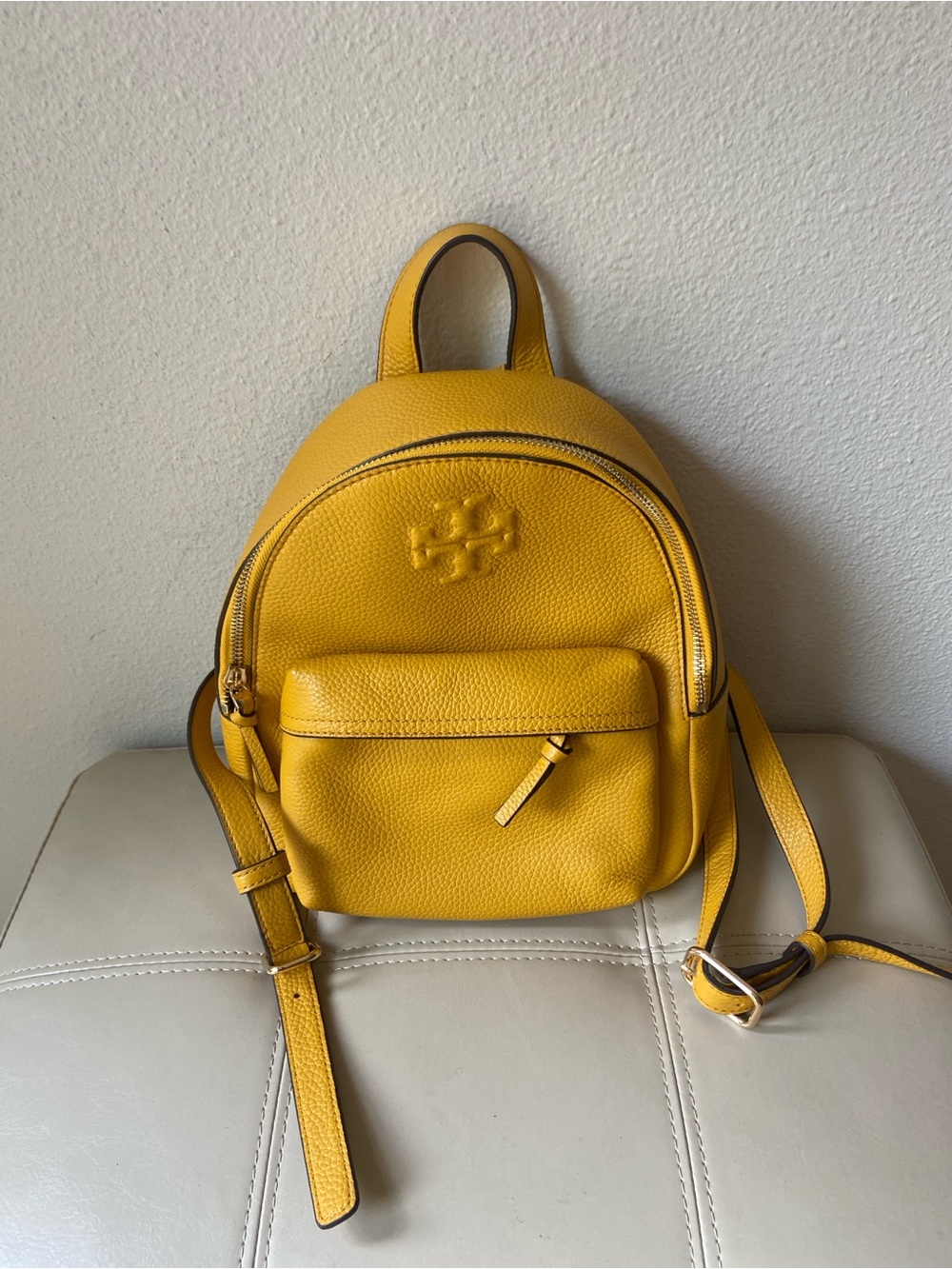 Tory Burch Thea Solarium Yellow Pebbled Leather Mini Backpack